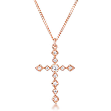 Dainty Art Deco Plated CZ Cross Pendant
